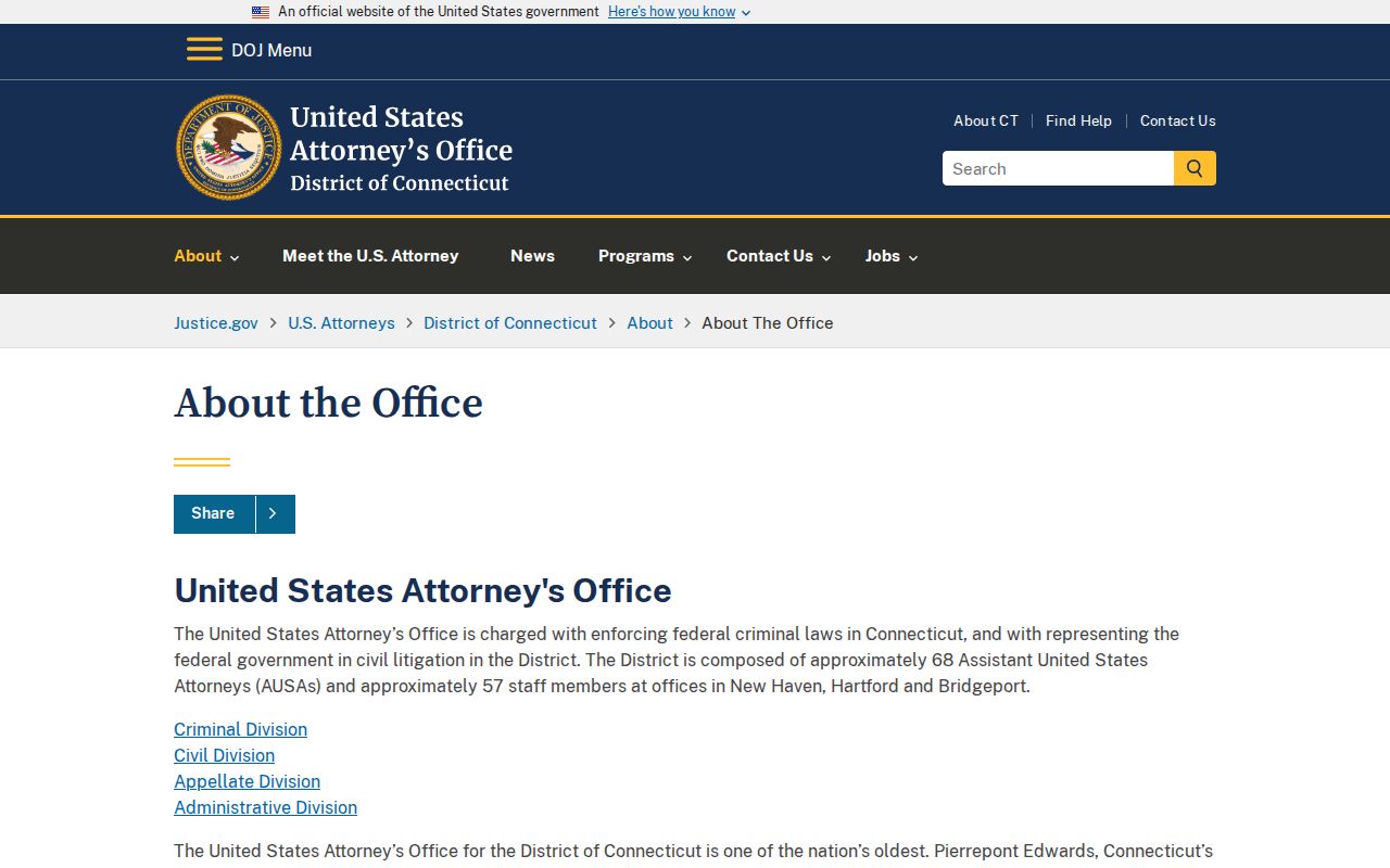 Town of Stratford County Superior Court Clerk records U.S. Attorney office contrast