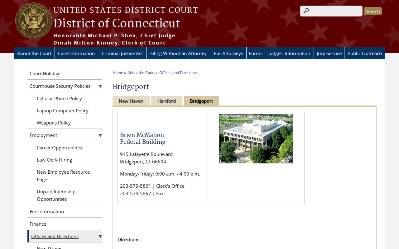 Town of Stratford County Superior Court Clerk records Bridgeport federal court contrast
