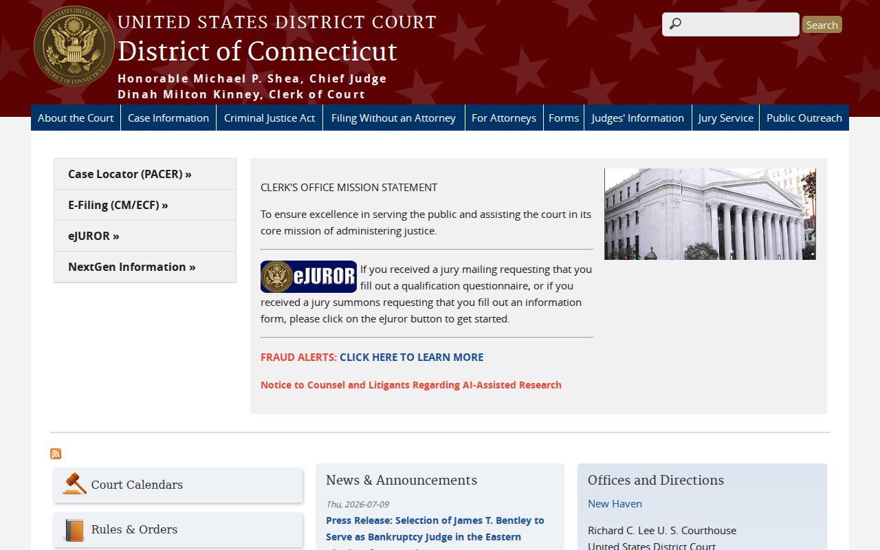 Town of Stratford County Superior Court Clerk records federal court contrast