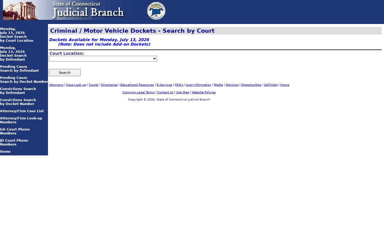 Town of Stratford County court dockets daily criminal docket by court