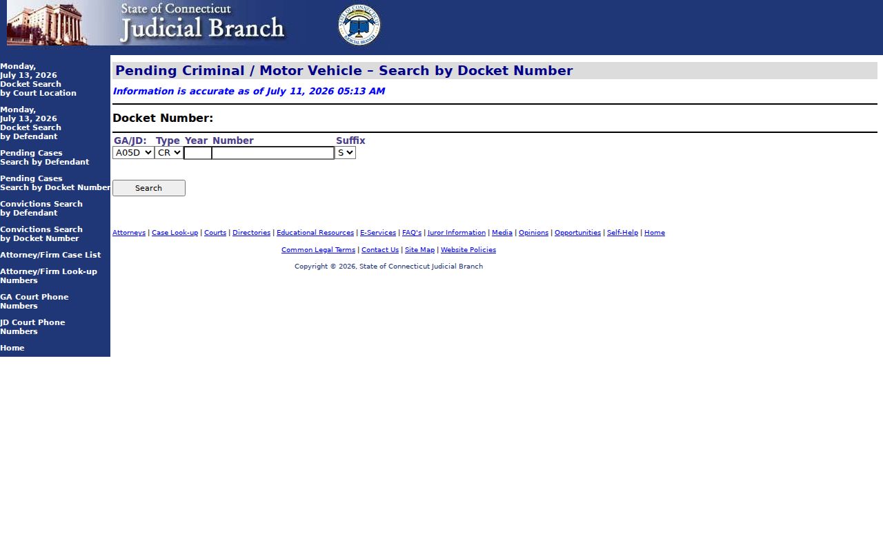 Town of Stratford County court dockets pending criminal docket number search