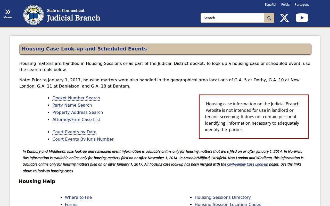 Town of Stratford County housing court records and event lookup