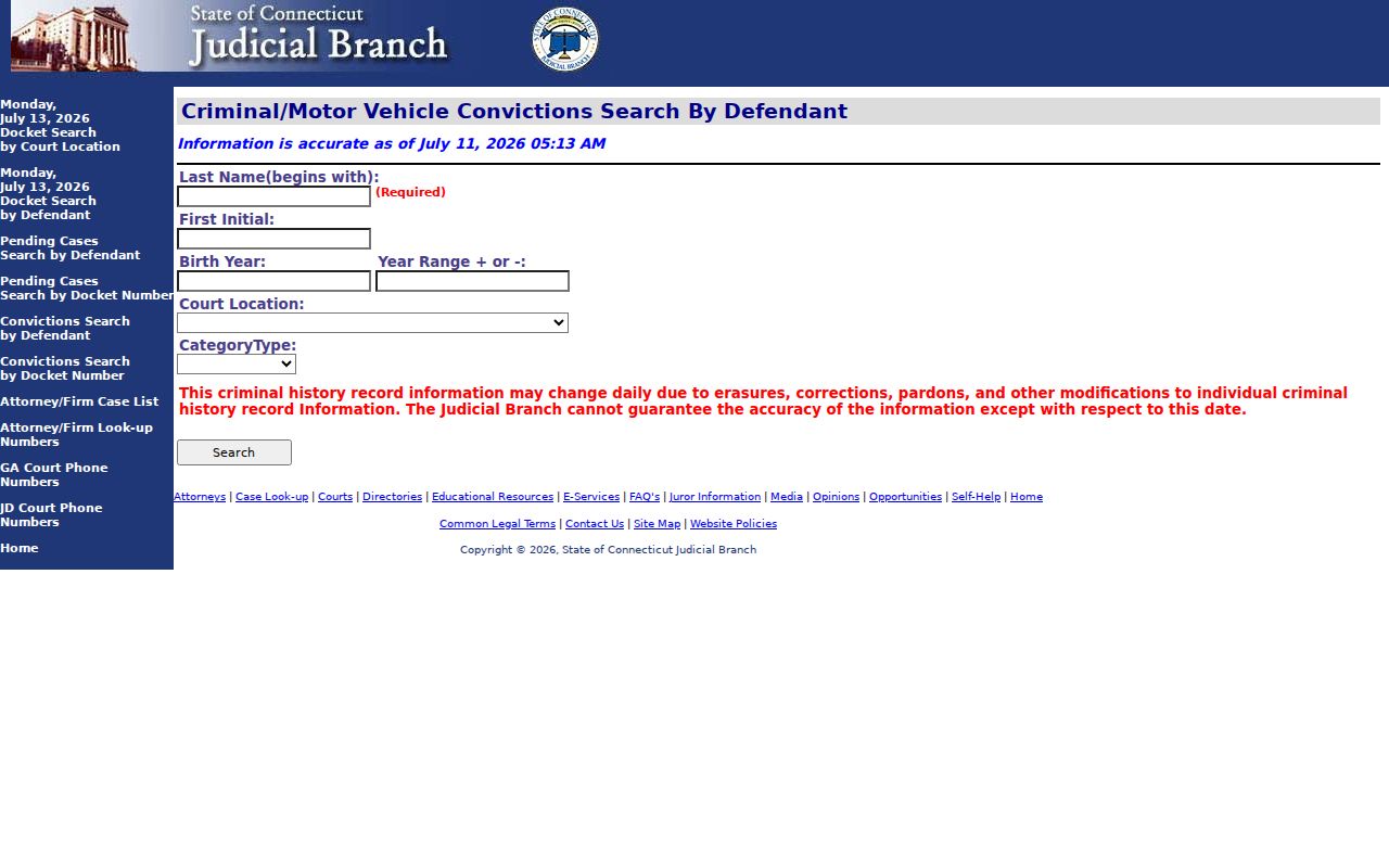 Town of Stratford County criminal court records conviction search by defendant