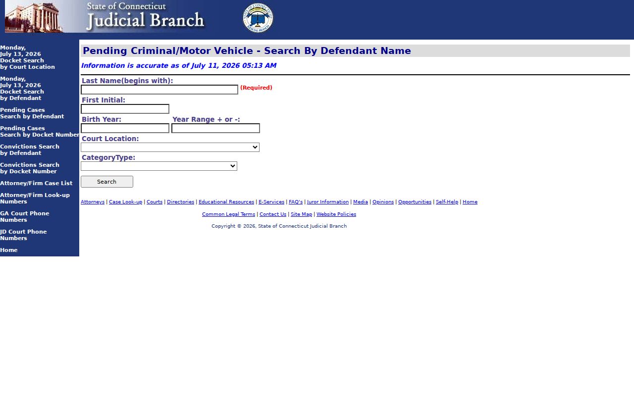 Town of Stratford County criminal court records pending defendant search