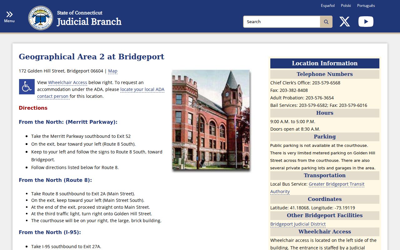 Town of Stratford County court records GA2 Bridgeport directions