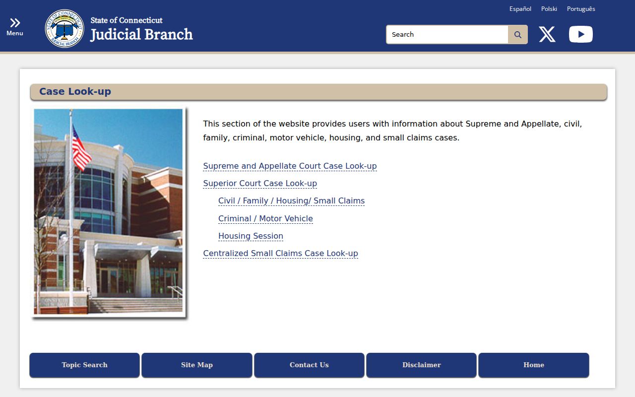 Town of Stratford County court records Judicial Branch lookup page