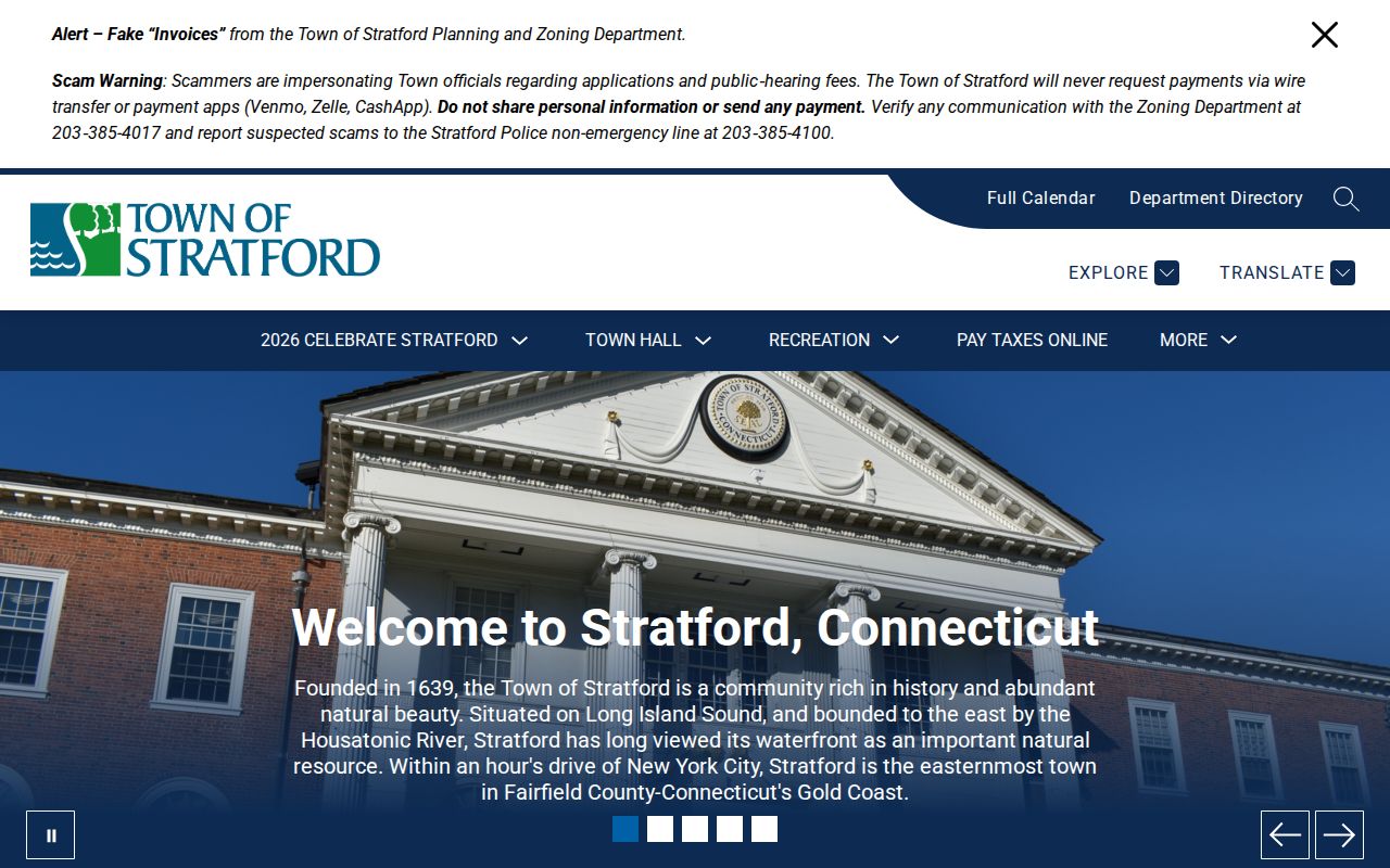 Town of Stratford County court records official town homepage