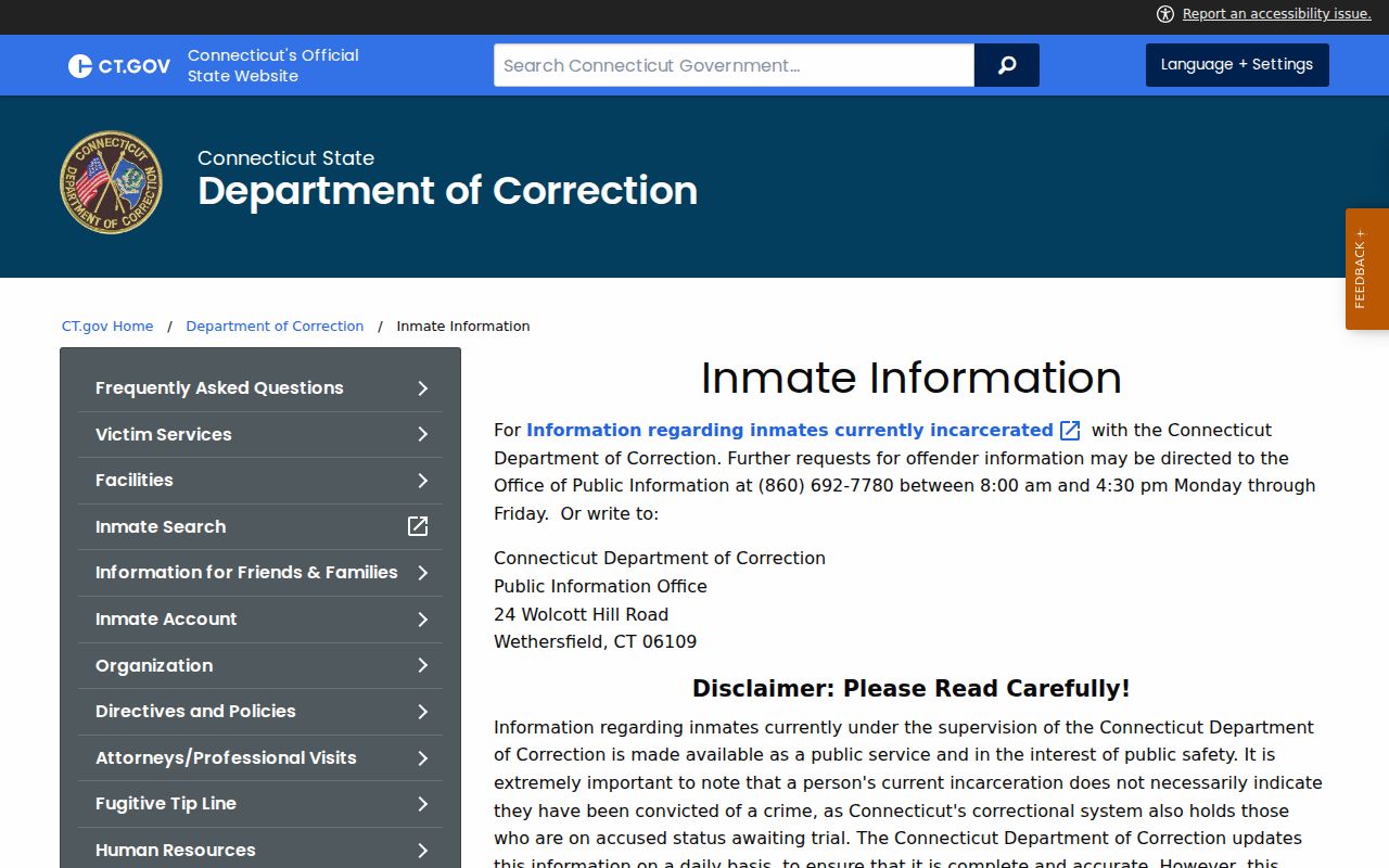 Town of Stratford County inmate records DOC inmate information