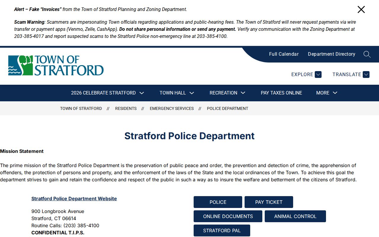 Town of Stratford County inmate records Stratford Police Department source