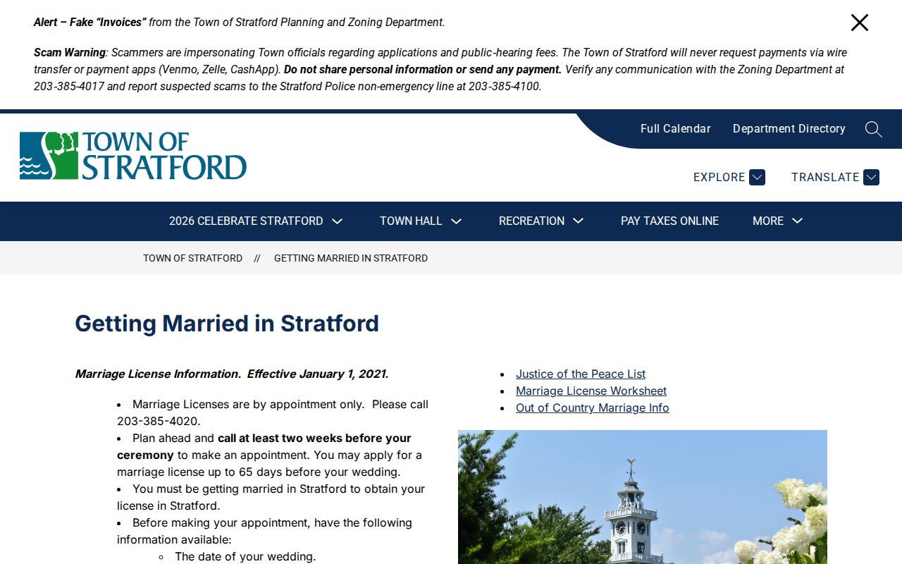 Town of Stratford County marriage records marriage license instructions