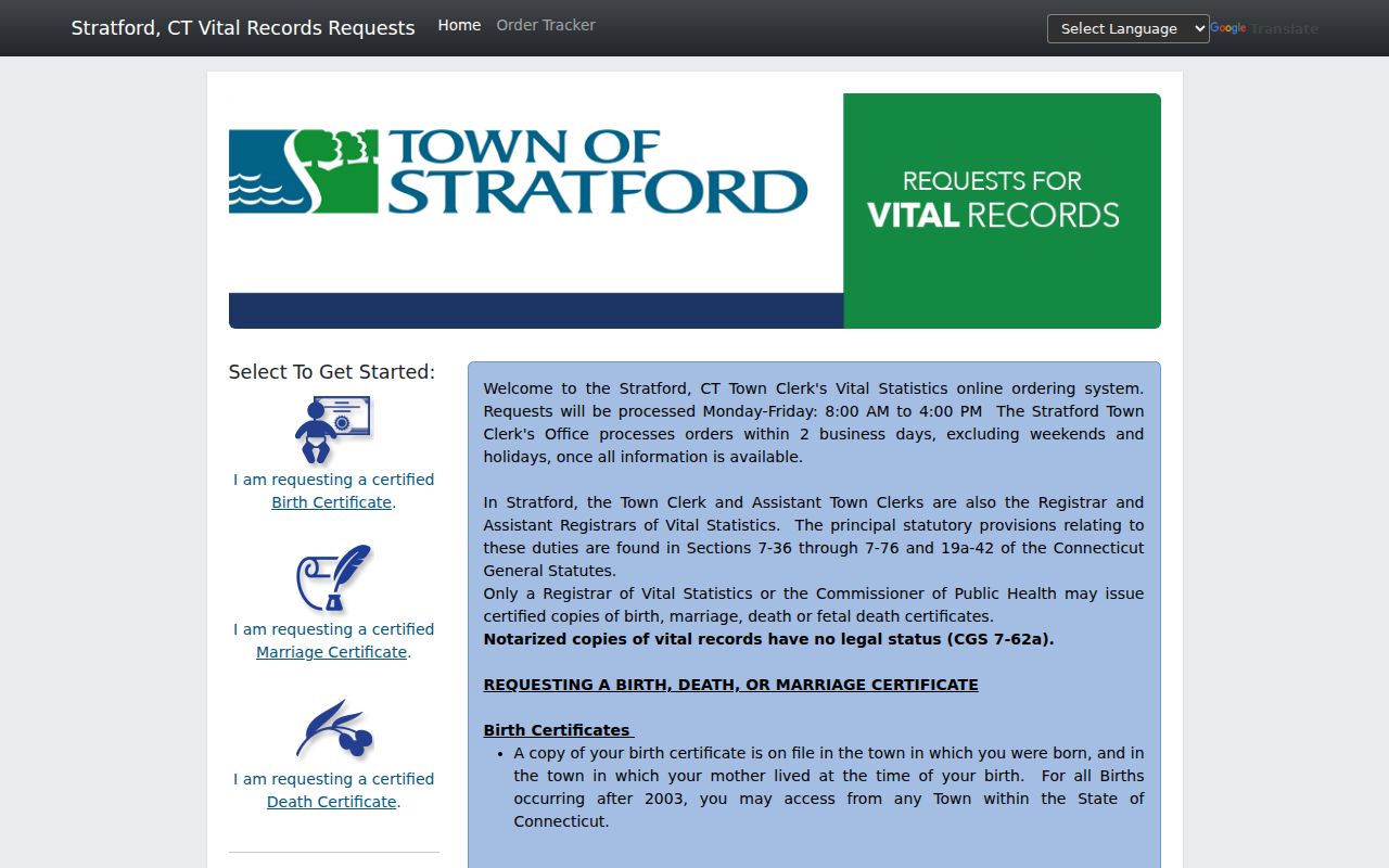 Town of Stratford County marriage records Permitium online orders