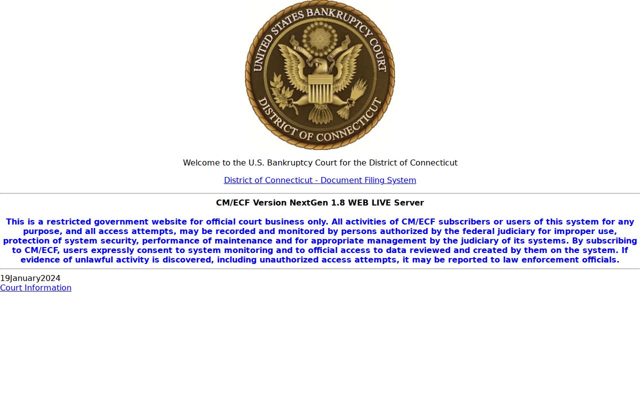 Town of Stratford County Superior Court records bankruptcy CM ECF system contrast