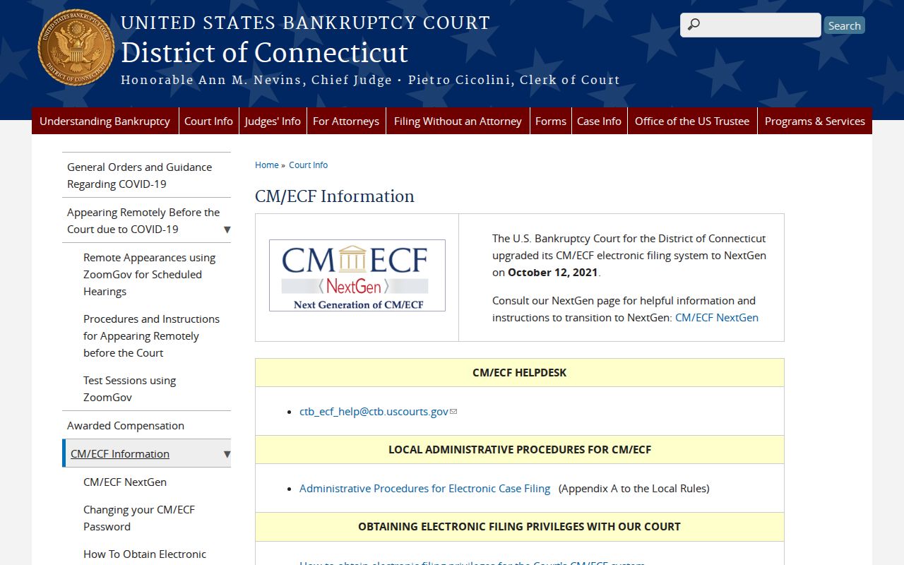 Town of Stratford County Superior Court records bankruptcy CM ECF contrast