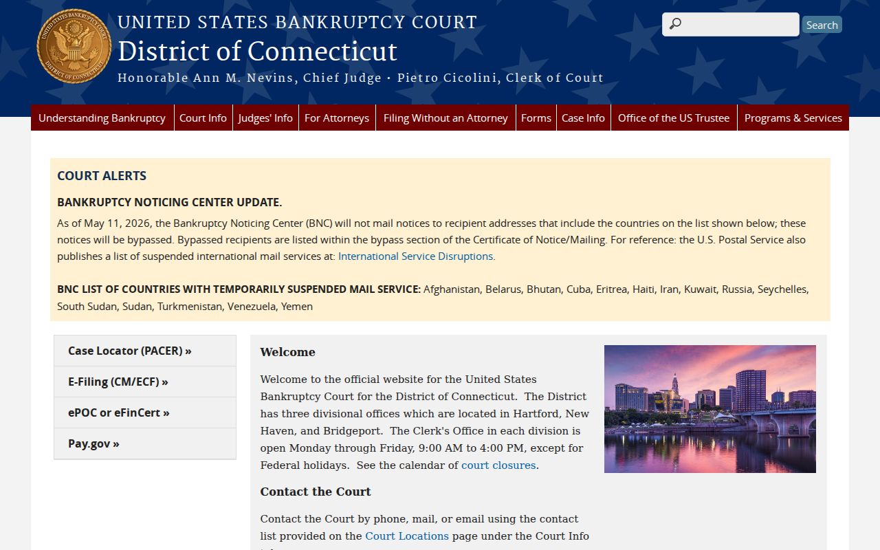 Town of Stratford County Superior Court records federal bankruptcy contrast